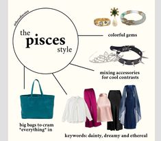 the pieces style info sheet shows different types of clothing, jewelry and accessories for women