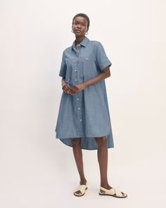 The Daytripper Shirtdress Ivy Blue ReChambray – Everlane High Low Shirt, Shirtdress, Style Guide, Recycled Cotton, Style Guides, High & Low, Ivy, High Low, Knee Length