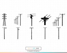 the silhouettes of electric poles are shown in black and white, with dots on them