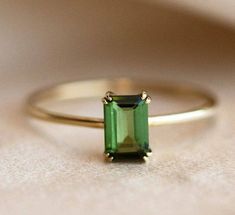 Green Tourmaline Engagement Ring, Gemstone Solitaire Ring, Smaragd Ring, Tourmaline Engagement Ring, Ring Baguette, Natural Emerald Rings, Local Eclectic, Green Tourmaline Ring, Green Emerald Ring