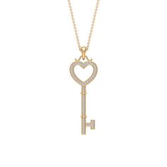 Product Details Unlock the secrets of your heart with this exquisite open heart key pendant with zircon. Beautifully crafted pendant features a heart shape key with an opening in the center encrusted with small sparkling zircons, adding a touch of luxury and glamour. This unique key pendant is a versatile and meaningful piece of jewelry that can be worn for any occasion Product Information SKU SHP-PENDANT032213435 Length 43.6 mm Width 13.8 mm Height 2.2 mm Weight 4.24 gm (Approximate) ZIRCON INF Unique Key, Heart And Key, Key Necklace, Key Pendant, Open Heart, Heart Shapes, Gold Necklace, White Gold, Yellow Gold