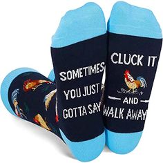 CLUCK IT CHICKEN SOCKSOur unisex chicken socks are with funny sayings "Sometimes you just gotta say, cluck it and walk away". The words are sewn in the bottom, images will last for long time. Great gifts for women, men, farmers and anyone who are chicken owners and chicken lovers. Fun little conversation starter and chicken giftsSIZE & PACKINGONE SIZE FITS MOST - Unisex design fits most men US size 6-13 feet, and most women US size 7 and up.QUALITY MATERIALCute chicken socks for women, chick Chicken Owner, Chicken Gifts, Holiday Socks, Cute Chickens, Great Gifts For Women, Chicken Humor, Chicken Lovers, Sock Animals, Funny Socks