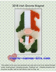 the irish flag is made out of plastic beads and has an image of a gnome on it