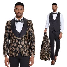 Experience Sophistication And Style Like Never Before With The Black Shiny Floral Mens 3pc Suit By Tazzio. This Ensemble Exudes Timeless Charm And Contemporary Elegance, Featuring A Jacket With A Unique Floral Textured Design, Wide Satin Shawl Collar, And Skinny-Fit Cut For A Modern Silhouette. Complemented By A Double-Breasted Vest With A Sleek Shawl Collar And Matching Satin Pants, This Suit Offers A Cohesive And Polished Look For Any Formal Occasion. Crafted With Precision And Attention To De Herringbone Overcoat, Red Overcoat, Black And Red Suit, Olive Green Suit, Khaki Suits, Ivory Suit, Black Pinstripe Suit, Grey Pinstripe Suit, Homecoming Suits