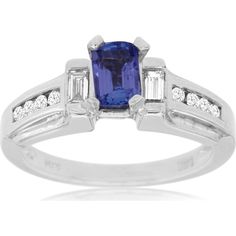 Radiant 14K White Gold Tanzanite & Diamond Ring - Exquisite Beauty Channel Set Sapphire Rings With Emerald Cut, Channel Set Emerald Cut Sapphire Rings, Emerald Cut Sapphire Ring With Channel Set For Anniversary, Elegant Emerald Ring With Rectangular Diamond, Formal Emerald Cut Sapphire Ring With Accent Stones, Fine Jewelry Rings With Brilliant Cut Rectangular Stone, Elegant Diamond Ring With Rectangular Stone And Accent Stones, Elegant Diamond Ring With Rectangular Accent Stones, Fine Jewelry Rings With Rectangular Brilliant Cut Stone