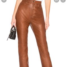 Super Cute Staple Brown Leather Pants. Love These Ones Just Sadly Too Big On Me. Size Medium. Brand New. Only Worn Once To Try On. Trendy Brown Tapered Leg Pants, Brown Straight Leg Leather Pants For Night Out, Straight Leg Brown Leather Pants For Night Out, Brown High-waisted Leather Pants For Spring, Trendy Brown Tapered Leg Bottoms, Brown Pants With Pockets For Night Out, Chic Brown Straight Leg Bottoms, Chic Brown Tapered Leg Pants, Brown Trousers For Night Out