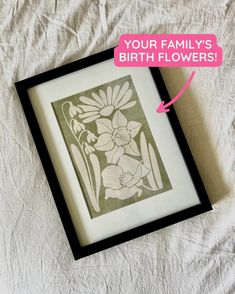 an image of a flower in a frame with the words your family's birth flowers below it