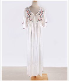 Embroidery Flower Mesh Patchwork Bohemian Long DressOne size: Shoulder 47cm, Bust 100cm, Length 125cm


NOTE
1. The size may have 2-3 cm differs due to manual measurement. Please note when you measure.
2. Suggestion of cold water hand washing.It can help items keep their shape. Spring V-neck Maxi Dress With Multicolor Embroidery, Summer Folk Style Maxi Dress With Floral Print, Bohemian Maxi Dress With Floral Patchwork For Beach, White Patchwork Maxi Dress For Spring, Spring Embroidered Maxi Dress, Embroidered Maxi Dress For Spring And Summer, Spring White Patchwork Maxi Dress, Embroidered Summer Maxi Dress For Spring, Spring White Maxi Dress With Patchwork