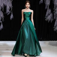 Green Evening Dress For Banquet During Prom Season, Green A-line Prom Evening Dress, Green A-line Evening Dress For Prom, Green Maxi Dress For Gala During Prom Season, Green A-line Evening Dress, Green A-line Evening Dress For Gala, Green Ball Gown Evening Dress For Prom, A-line Green Gown For Prom Season, Green Satin Ball Gown For Prom