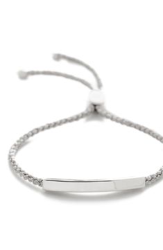 Inspired by traditional friendship bracelets, this layer-ready piece has a metallic woven cord and a slender bar crafted from precious metal. Exclusive US retailer Adjustable slide closure Can be engraved; >see locations Recycled sterling silver/textile Imported Recipient of the Butterfly Mark certification, which identifies luxury brands that adhere to social and environmental best practices This product meets Nordstrom Responsible Manufacturing criteria: made with practices that meet higher en Adjustable Sterling Silver Bracelet With Polished Finish For Everyday, Classic Adjustable Silver Chain Bracelet, Silver Sterling Silver Friendship Bracelets For Everyday, Everyday Silver Braided Bracelet With Sliding Knot, Classic Engraved Adjustable Chain Bracelet, Silver Jewelry With Sliding Knot For Everyday, Everyday Adjustable Engraved Chain Bracelet, Silver Friendship Bracelets For Everyday, Silver Adjustable Friendship Bracelets