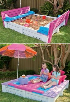 Diy Sandpit, Home Gardening Ideas, Diy Kids Playground, Kids Sandbox, Kids Backyard Playground, Play Area Backyard, Backyard Kids Play Area, Seating Design, Diy Playground