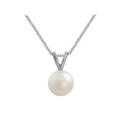 Add an elegant touch to any ensemble with this charming AAA Akoya cultured pearl pendant.Pendant Details: Pendant length: .53 in. Necklace length: 16 in. Clasp: lobster-claw Metal: rhodium-plated 18k white goldCultured Pearl Details: Type: Akoya Shape: round Size: 7-7.5 mm Color: whitePlease note, due to the high value of this item, a signature may be required upon delivery.Gemstones may have been treated to enhance their appearance. Special care may be required. Please visit our Gemstone Treatm Cultured Pearls, Pearl Pendant, Rhodium Plated, Gold Pendant, Pearl Necklace, Necklace Lengths, Silver Necklace, Fine Jewelry, White Gold