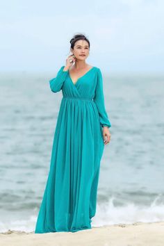 "This dress it's comfy wear elegance, Another colors contact me. The material : chiffon Size : please careful to check Bust size on our sizing chart!! \"ONUMA SIZE CHART\" Size USEURAUBustWaistHips XS 0-232-34681cm(32\")58cm(23\")84cm(33\") S 4-634-36884cm(33\")61cm(24\")89cm(35\") M 6-836-381089cm(35\")66cm(26\")94cm(37\") L 10-1238-401294cm(37\")71cm(28\")99cm(39\") XL 12-1442-4414100cm(39\")76cm(31\")104cm(41\") 2XL 14-1644-4616105cm(41\")84cm(33\")109cm(43\") 3XL 16-1846-4818109cm(43\")89cm( Green Chiffon Long Sleeve Maxi Dress, Elegant Green Chiffon Beach Dress, Green Maxi Chiffon Dress For Beach, Green Long Sleeve Bridesmaid Maxi Dress, Green Maxi Chiffon Bridesmaid Dress, Blue Chiffon Long Maxi Dress, Green Chiffon Maxi Dress For Bridesmaid, Green Long Sleeve Maxi Dress For Bridesmaids, Green Long Sleeve Chiffon Evening Dress