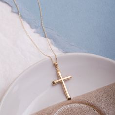 "14K 18k Solid Gold Cross Necklace, Elegant Cross Gold Pendant, Simple Dainty Religious Jewelry, Delicate Communion & Baptism Gift Material: Solid Gold, real gold (no gold-filled or gold plated) Available Gold Karat: 14k (585), 18k (750) Available Gold Color: Yellow, rose, and white Chain Type: Cable Pendant Width: 1.70 cm Pendant Height: 2,.70 cm NECKLACE LENGTH Please be sure about the necklace length. Keep in mind that 14 , 15 and 16 inches are called as CHOKER size. The most popular neck Yellow Gold Cross Necklace, Cross Necklace Simple, Cross Jewelry Necklace, Cross Gold, Popular Necklaces, Jewelry Delicate, 16 Inch Necklace, Necklace Elegant, Gold Cross Necklace