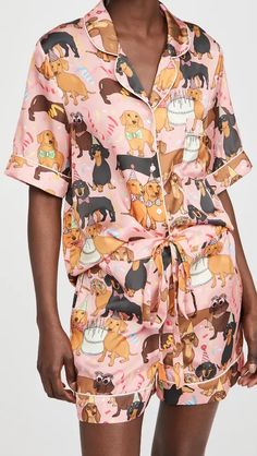 Karen Mabon Hot Dog Birthday Party Short Set | Shopbop Hot Dog Birthday Party, Dachshund Birthday, Dog Birthday Party, Dog Pajamas, Cute Pajamas, Dog Birthday, Print Pajamas, Short Pajama Set, Short Set