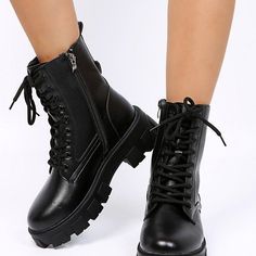 Style:Casual. FashionColor: Black.White. Yellow. RedType: Ankle Boots with Pocket BuckleHeight: Platform Heel (about 2'')Boot opening measures approximately 11.4" aroundSize Fit: True To SizeClosure Type: Lace up frontUpper Material: Faux Leather. Outsole: 100% PVC. Lining: 100% Textile. Durable PVC outsole. makes it slip-resistant.