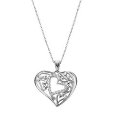 Showcase the special bond between a mother and her child when you don this sentimental heart pendant.PENDANT DETAILS Pendant length: 1.25 in. Chain length: 18 in. Clasp: spring-ring Metal: sterling silver Plating: rhodium Includes: poem card & gift box CUBIC ZIRCONIA DETAILS Total weight: 2 1/2 ct. Shape: round Setting: prong Size: 18". Color: White. Gender: female. Age Group: adult. Material: Sterling Silver|Rhodium. Elegant Heart Necklace For Valentine's Day Keepsake, Elegant Double Heart Necklace For Keepsake, Elegant Double Heart Keepsake Necklace, Elegant White Gold Heart Necklace For Keepsake, Elegant White Gold Heart Necklace Keepsake, Elegant Heart Necklace For Mother's Day Keepsake, Silver Diamond Necklace For Keepsakes, Heart Cut Keepsake Necklace For Valentine's Day, Mother's Day Keepsake Heart Cut Necklace