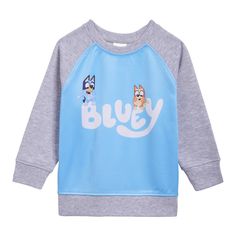 Dress your little one in playful style with this eye-catching Bluey-themed sweatshirt featuring a vibrant all-over print, contrast raglan sleeves, and cozy ribbed waist cuffs. The rib knit crew neck collar and ribbed sleeve cuffs ensure a snug fit while the soft hand screen print adds a touch of whimsy. Complete with pull-on closure and adorable dimensional ears, this top is perfect for fans of the beloved animated series. Character Print Cotton Sweatshirt For Loungewear, Cotton Character Print Sweatshirt For Loungewear, Cotton Sweatshirt With Character Print For Loungewear, Playful Long Sleeve Sweatshirt With Ribbed Cuffs, Playful Cartoon Print Sweatshirt For Playwear, Playful Sweatshirt With Cartoon Print For Playwear, Playful Crew Neck Sweater With Ribbed Cuffs, Casual Sweatshirt With Ribbed Cuffs For Play, Sporty Long Sleeve Sweatshirt For Playwear