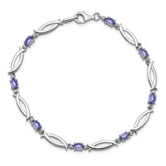 Sterling Silver Polished Rhodium Plated Finish with 4x3-mm Oval 1.45-ctw Tanzanite and i2 Clarity I-J Color Round Cut 0.01-ctw Diamond Bracelet with Fancy Lobster Clasp Formal Oval Sterling Silver Bracelet With Polished Finish, Elegant Oval Sterling Silver Bracelet, Oval Sterling Silver Bracelet, Oval Sterling Silver Bracelet With Gemstone For Anniversary, Oval Sterling Silver Bracelet With Clasp, Formal Oval Hallmarked Sterling Silver Bracelet, Sterling Silver Oval Gemstone Bracelet For Anniversary, Oval Sterling Silver Hallmarked Bracelets, Elegant Hallmarked Oval Sterling Silver Bracelet