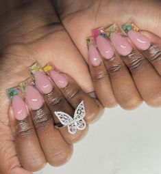 flower french nails🌸 #nails Flower French Nails, Girls Nails, Acrylic Nails Coffin, Nails Nails, French Nails, Long Nails, Spring Nails, Nail Ideas