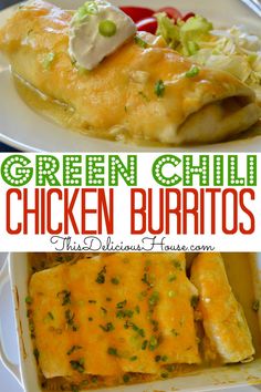 green chili chicken burritos in a casserole dish