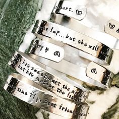 "Customize your metal cuff by Adding your favorite inspirational quote or name to this beautiful bracelet to make it your very own. These are hand stamped and not engraved ( mine will have an organic charm to them & are one of a kind as no two will be alike ). This piece is created by you, and will have great meaning as you were involved in every aspect of your bracelet's composition. (The price for this listing is for ONE bracelet.) I offer several customization options below. If you see a Personalized Meaningful Name Bracelet, Meaningful Silver Jewelry With Custom Text, Meaningful Engraved Name Bracelet, Customizable Inspirational Bracelet Jewelry, Customizable Inspirational Silver Jewelry, Inspirational Customizable Silver Jewelry, Personalized Name Bracelet For Friendship, Customized Inspirational Bracelets For Gift, Personalized Meaningful Name Bracelet For Friendship