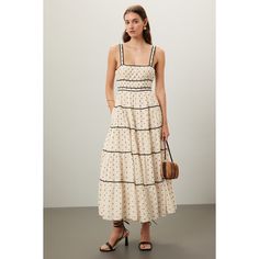 Off-white with polka dots (100% Cotton). Casual dress. Sleeveless. Square neck. Back zipper closure. 52" from shoulder to hemline. Imported. Ulla Johnson Dress, Ulla Johnson, Dress Sleeveless, Black Print, Formal Event, Square Neck, Cream Color, Casual Dress, Polka Dot