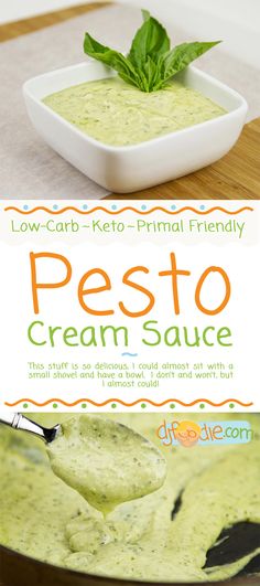 the recipe for pesto cream sauce is shown