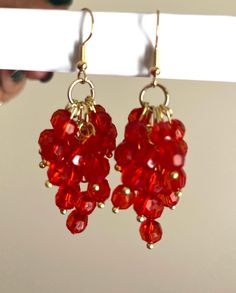 These are red glass crystals clusters earrings. Size; almost 1.5 inch drop length. But if you need longer length please let me know. I will be happy to make it for you! I made these earrings with red glass crystal and  golden head pins. I finished it with golden finish ear hooks. These are versatile earrings which will work with any outfit. These are good for work, party, vacation. These are not heavy and affordable! Pair these earrings with black, white, beige color top, dress etc.  These red c White Beige Color, Red Statement Earrings, Crystal Cluster Earrings, Bridesmaid Gifts Earrings, Valentines Earrings, Red Bridesmaids, Cameo Jewelry, Women Earrings, Sparkle Earrings