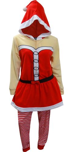 Channel your inner Mrs Claus with this awesome one piece pajama! These one piece pajamas for women are designed to look just like Mrs Claus, complete with a detachable skirt and hood! These soft micro polar fleece one piece pajamas feature a half zipper. Machine washable and easy care. No feet, open wrist and ankle cuffs. Junior cut. Adult Footie Pajamas, Friendsmas Party, Modest Bathing Suit, Mrs Santa Claus, Pj Party, Christmas Pj, Detachable Skirt, Union Suit, Footie Pajamas