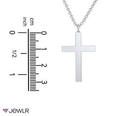 A spiritual reminder of faith, personalize this classic cross pendant with a unique engraving for a meaningful gif, perfect for a special occasion. This necklace will be handcrafted in your choice of sterling silver or solid gold and includes a pick of matching chains. Stainless Steel Cross Pendant Necklace For Faith, Classic Cross Necklaces For Gifts, Minimalist Personalized Cross Necklace, Engraved Stainless Steel Cross Necklace, Classic Engraved Crucifix Necklace, Engraved Stainless Steel Cross Necklaces, Stainless Steel Cross Pendant Necklace For Gift, Gift Stainless Steel Cross Pendant Necklace, Personalized Cross Pendant Jewelry For Gifts