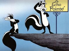 the skunks are standing in front of a sign that says echo pointe