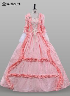 Women Pink Floral Colonial Lady Victorian Dress Christmas Costume Condition: Brand New  Color:Pink  Material: This dress made of High Quality Jacquard, soft,smooth and comfortable to wear  Sleeve Length: Long Flare Sleeve  Dresses Length:Floor-Length  Neckline:  Square Collar  Decoration: Ruffles + Lace  Package Includes:  Dress    The length of skirt about 45 inches (114 cm) long from waist to hem regardless of size. This dress is pictured with a 6-hoop skirt Petticoat underneath to achiev Vampire Ball Gown, Victorian Ball Gowns, Gothic Victorian Dresses, Colonial Dress, Antoinette Dress, Princess Tea Party, Hoop Skirt, Party Garden, Flare Sleeve Dress