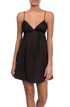 You'll be sweet dreaming when you slip into this silky satin chemise designed with a flattering V-neck and shirred back detail. Style Name:Everyday Ritual Empire Babydoll Chemise. Style Number: 6182607. Available in stores. Satin V-neck Camisole With Delicate Straps, Elegant V-neck Sleepwear For Vacation, V-neck Slip Dress With Delicate Straps, Flirty Satin Slip Dress With Spaghetti Straps, V-neck Tie Back Slip Dress For Night Out, V-neck Satin Camisole With Delicate Straps, Flirty Satin V-neck Slip Dress, Fitted Satin Finish V-neck Sleepwear, Flirty V-neck Slip Dress For Night