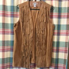 Chico’s Suede Fringe Vest. Nwot. Chico’s Size 2 About 28” Long Which I Love!! Bohemian Fringe Vest, Western Fringe Vest, Bohemian Brown Vest With Fringe, Leather Fringe Vest, Suede Fringe Vest, Fringe Vest, Suede Fringe, Size 2, Jackets & Coats