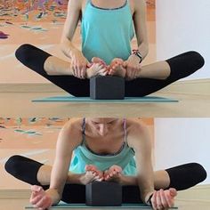 a woman is doing yoga with her hands together