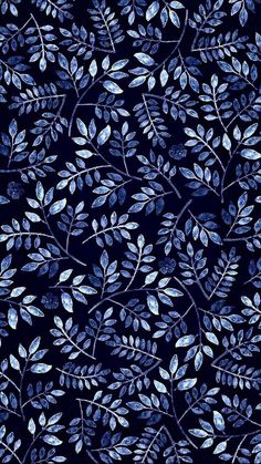 blue and white leaves on a black background