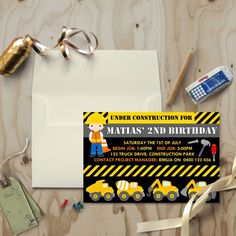 construction themed birthday party personalized envelope