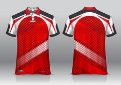 the front and back view of a red jersey with white stripes on it, designed to look like an abstract design