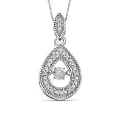 A beautiful take on the traditional pendant, this studded diamond pendant is sure to capture any heart. The classic is one of the most popular and universally accepted symbols of love, and what can express your true love better than our dancing diamond pendant? Show family, friends, or that special someone how much they mean to you with our dazzling pendant. Our dancing diamond pendant is the perfect gift for expressing your love. Its the perfect present for all occasions...birthdays, Valentines day, graduations or just because. Stunning round diamonds are precisely placed to accent this dancing diamond pendant and make it sparkle just like your sweetheart. The heart symbolizes the love you have for each other, while diamonds represent the unbreakable bond you share. Affordable luxury: You Classic Diamond Teardrop Pendant Jewelry, Classic Drop Necklace For Anniversary, Teardrop Diamond Jewelry With Diamond Accents, Teardrop Diamond Accents Fine Jewelry, Classic Teardrop Drop Necklace With Diamond Accents, Fine Jewelry With Diamond Accents, Fine Jewelry With Diamond Accents Drop Style, Fine Jewelry With Diamond Accents In Drop Shape, Classic Diamond Drop Jewelry