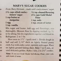 the recipe for mary's sugar cookies