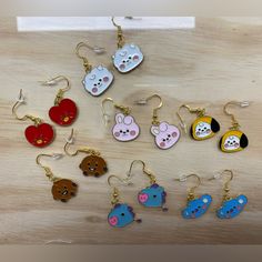 Bt21 Earring Lot Of 7 Shooky, Mang, Rj, Chimmy, Cooky, Koya, Tata 925 Stamped Lot Of 7 Earrings - Selling Separately On My Page As Well Buy This Bundle To Save :) 925 Stamped Gold Color Earrings Bts Bt21 Kpop Earrings Gold Color 925 Music Blue Kpop Style Jewelry For Gift, Kpop Earrings, Earrings Dangle Simple, Spider Earrings, Bts Bt21, Handmade Costumes, Color Earrings, Citrine Earrings, Face Earrings