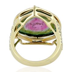 Modern style gemstone jewelry. This ring is made of gold and gemstone diamond material and are capable of reflecting some light to produce a natural glow, which is a unique feature found only in premium jewelry. Info- These Ring are handmade in 18k Yellow Gold : 7. 116 grams and Diamond: 0. 64 cts , Melon Tourmaline  : 9. 47 cts (ING-8994)  Care- This jewelry is made by hand featuring detailed workmanship. Be careful to avoid dropping or banging as physical impacts can result in damage to the pieces including stones falling off. To care for your or jewelry, take caution to keep away from harsh chemicals, Perfume, and Water. You may wipe with a clean polishing cloth to maintain a beautiful shine. Keep in mind that extensive exposure to saltwater, sunlight or harsh chemicals can permanently Tourmaline White Gold Jewelry With Prong Setting, White Gold Tourmaline Jewelry With Prong Setting, White Gold Tourmaline Ring With Prong Setting, Elegant Tourmaline Diamond Ring With Accent Stones, Elegant Yellow Gold Tourmaline Emerald Ring, Luxury Oval Tourmaline Jewelry, Luxury Tourmaline Gemstones With Gemstone Accents, Luxury Tourmaline Gemstone Jewelry, Luxury Round Tourmaline Jewelry