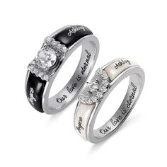 two wedding rings with the names of their loved ones and one for each other on them