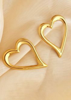 Women's Stainless Steel Big Heart Statement Earrings Gold Heart Earrings Modern Style, Modern Gold Heart Earrings For Pierced Ears, Modern Gold Heart Earrings For Anniversary, Modern Gold Heart-shaped Earrings, Gold Open Heart Metal Earrings, Gold Open Heart Earrings For Party, Modern Gold Heart Earrings, Trendy Gold Open Heart Earrings, Gold Open Heart Earrings For Valentine's Day