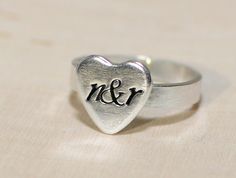 Personalized heart sterling silver ring by NiciLaskin on Etsy Sterling Silver Initials Ring For Anniversary, Sterling Silver Engraved Initials Promise Ring, Meaningful Silver Rings For Valentine's Day, Classic Personalized Sterling Silver Heart Ring, Classic Personalized Heart Ring In Sterling Silver, Adjustable Initial Ring For Anniversary, Personalized Classic Heart Ring In Sterling Silver, Heart Shaped Initial Ring For Promise, Sterling Silver Rings With Initials For Anniversary