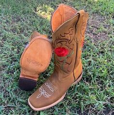 Women's Square Toe Cowgirl Boots Leather Tan Western Rodeo with FREE Belt 703 | eBay Boots Country, Boots Mexican, Rose Boots, Quince Boots, Boots Vaqueras, Cowboy Boots For Women, Mexican Boots For Women, Cow Girl Boots, Boots For Women Cowboy