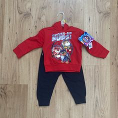 Paw Patrol Mighty Pups Two Piece Set Brand New With Tags Size: 18 Months Paw Patrol Custom Outfit, Paw Patrol Toddler, Paw Patrol Clothes, Paw Patrol Blankets, Paw Patrol Outfit, Sweatpants Outfit, Basketball Clothes, Kids Fleece, Boys Fleece