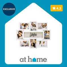 an ad for at home with photos in the shape of a house and words that spell out love