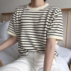 Beautiful Black White Striped O Neck Shirt – Tomscloth Casual Striped Crew Neck Shirt, Classic Striped Crew Neck Shirt, Classic Striped Crew Neck Top, Striped Tshirt, Baby Tees Y2k, Y2k Baby Tee, Y2k Outfits, Shirt Collection, Preppy Outfits